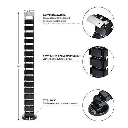 Vwindesk Vertebrae Cable Management Spine Kit | Height Adjustable Desk Quad Entry Wire Organizer, Black #TOP2