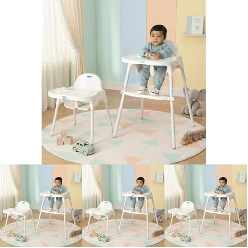 Image of Amazon Brand - Supples 3-in-1 High Chair for Babies & Kids | Supports Up to 15 Kg | Detachable & Portable | Safe for Kids Aged 6 Months to 3 Years | White (Pack of 4)