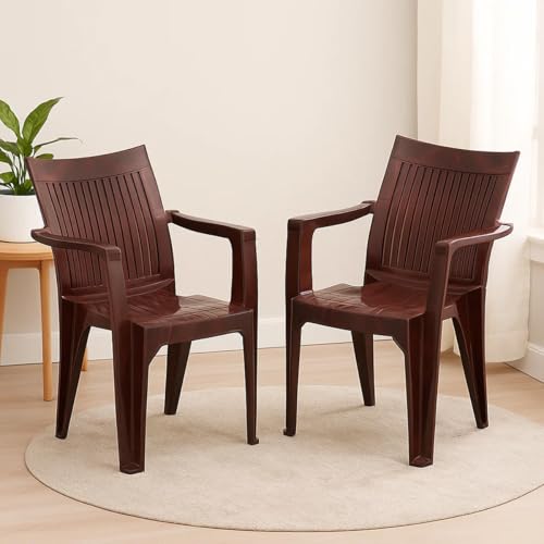 Image of Nilkamal CHR2209 Plastic Mid Back Chair |Set of 2|Stackable Chair|for Home, Dining Room, Bedroom, Kitchen, Living Room, Office, Outdoor, Garden |Rose Wood