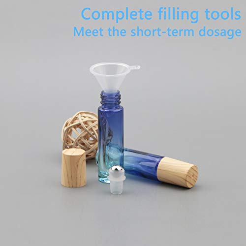 8 Pcs Glass Roller Bottles, 10 ml (1/3 oz) Blue Gradient Roll-on Vials for Essential Oils, Perfume, Lip Balms3