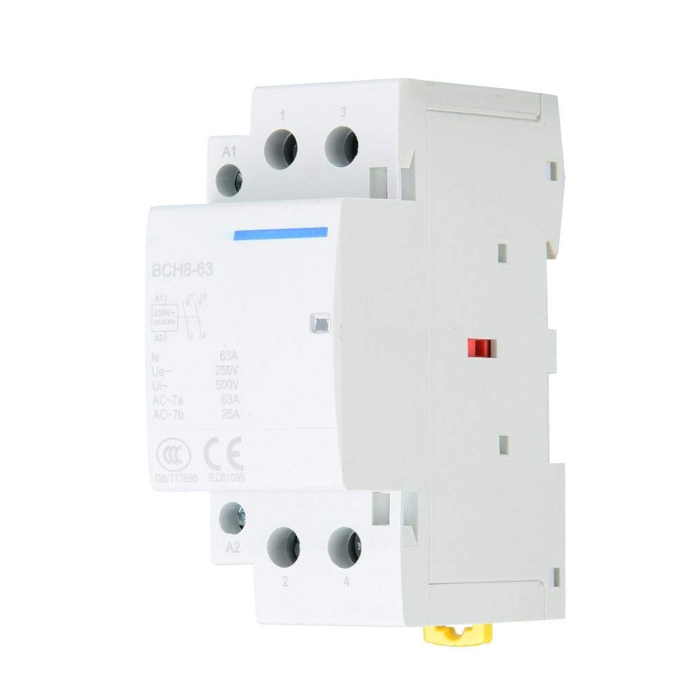 Din Rail AC Contactor, 2 Pole 63A 220V/230V AC Contactor 2P 1NO 1NC 50/60HZ Din Rail Mount AC