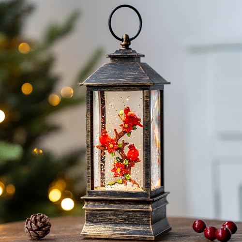 Christmas Snow Globe Lantern Indoor Decor Cardinal with Music,6H ...