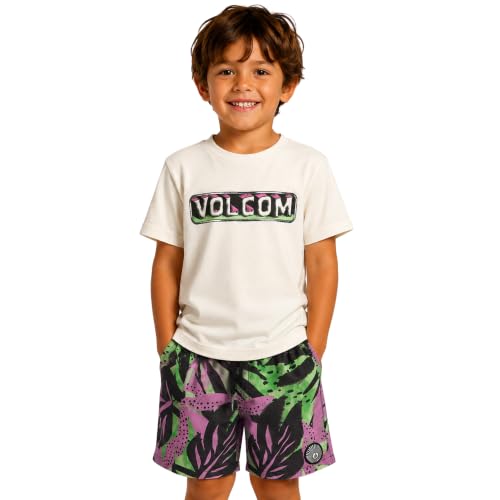 Image of Volcom Baby Boys Swim Set - 2 Piece Short Sleeve Swim Shirt Graphic Tees & Board Shorts - Infant Toddler Little Boys Swimsuit