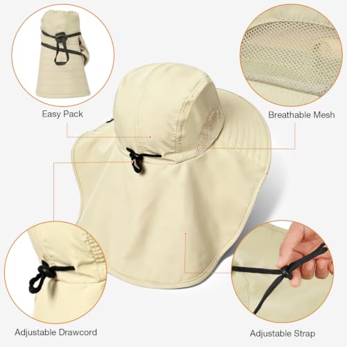 Image of Solaris Sun Hat with Neck Flap, UPF 50 Sun Protection Lightweight Sun Cap for Men Women, Wide Brim Hat for Fishing Hiking