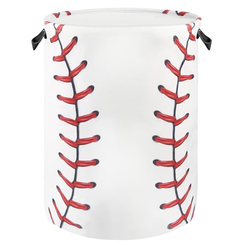 Image of Baseball Laundry Basket for Boys Room Decor, Kids Nursery Hamper Gift for Bathroom Bedroom Sports Room Accessories, Teens Stuff Storage Bin, 17.71"x13.77"