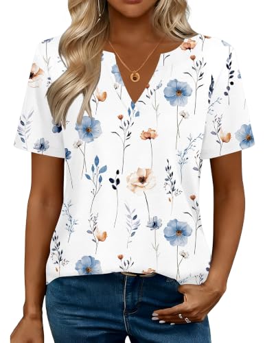 Image of Zeagoo Womens Tops Short Sleeve V Neck Tee Shirts Cute Dressy Casual Clothing Business Work Blouse