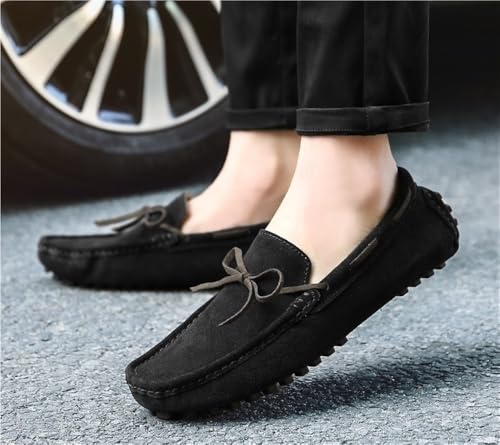 Mens Loafers Square Toe Nubuck Leather Moccasins Boat Shoes Anti-Slip Slip Resistant Comfortable Party Wedding Slip-ons3