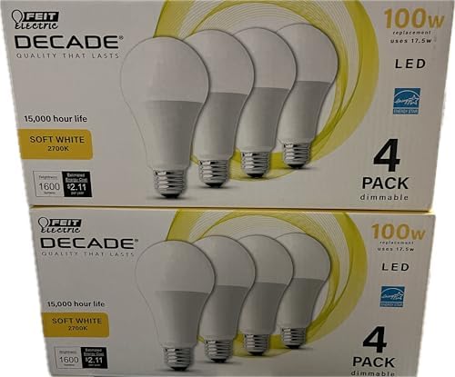 Decade Soft White (2700K) Dimmable A19 LED Light Bulbs, 100W Equi...
