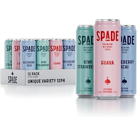 Spade Soda Unique Variety 12 Pack, Premium All-Natural, No Sugar, No Calories, Electrolytes, Magnesium, Potassium, Healthy Non GMO, Sweet Quality Stevia, No Artificial Sweeteners, Great Taste, Bold Taste Cover