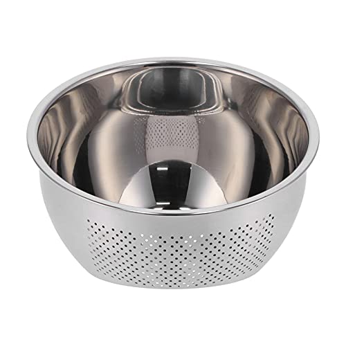 QANYEGN Tazón de Acero Inoxidable para Lavar Arroz, Colador de Pie, Colador Integrado, Cesta Escurridora Espesada para Lavar Arroz, Verduras y Frutas, Pequeño 22.5CM, Plateado