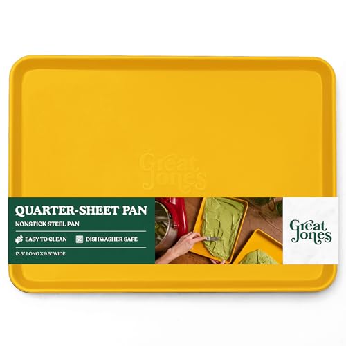 Great Jones Little Sheet (Mustard) | Jelly Roll Pan, Quarter Sheet Pan | Aluminized Steel,13.5" x 9.5" | For Baking, Roasting, & Broiling | Premium Bakeware with Even Heat Distribution