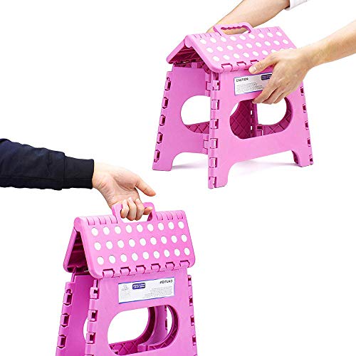 Delxo 9Inch Folding Step Stool - The Lightweight Step Stool is Sturdy and Safe Enough for Kids. Opens Easy with One Flip. Great for Kitchen, Bathroom, Bedroom Pink