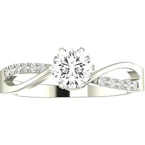Houston Diamond District 1.08 to 3.08 Carat LAB GROWN DIAMOND Elegant Twisting Split Shank Round Cut Diamond Engagement Ring (E-F Color VS1-VS2 Clarity)