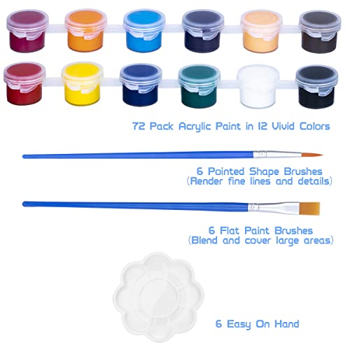 Washable Paint Set For Kids Arts And Crafts, 90Pcs Classroom Painting Supplies, 6 Acrylic Paint Sets Of 12 Colors, Mixing Palette, Brushes #TOP2