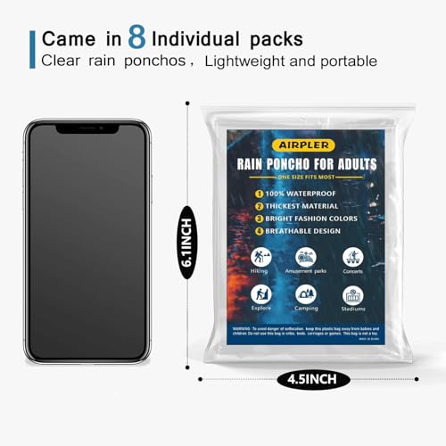 Image of Disposable Rain Ponchos for Adults, Clear Poncho with Hood, Emergency raincoats for Hiking, Camping, Travel