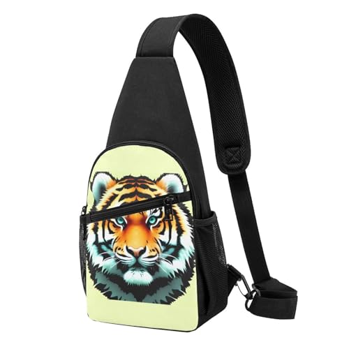 Sac à dos tendance noir avec motif tête de tigre sac à bandoulière pour voyage et loisirs