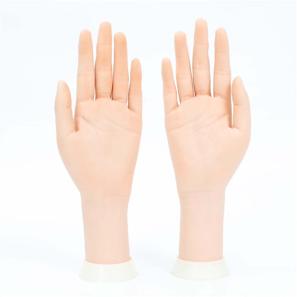 Manicure Practice Hands & Fingers Nail Hand Practice Model Flexible Movable Soft Plastic Hand for Fake Nail Art Starter Training (Right Hand) (Dark Skin Color)