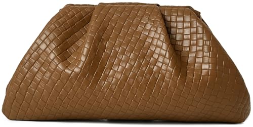 Image of Women's Woven Evening Bag Ruched Dumpling Clutch Purse Detachable Chain Crossbody Bag