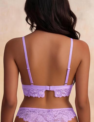 Image of Avidlove Lace Bralette for Women Sexy Wireless Bralettes Non Padded Bralette V Neck Minimizer Lingerie