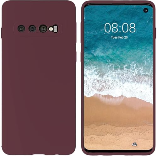 Image of DIZORO Liquid Silicone Case with Microfiber Coushioning Compatible for Samsung Galaxy S10 Shockproof Slim Back Cover, Gel Rubber Full Body Protection (Wine Red)
