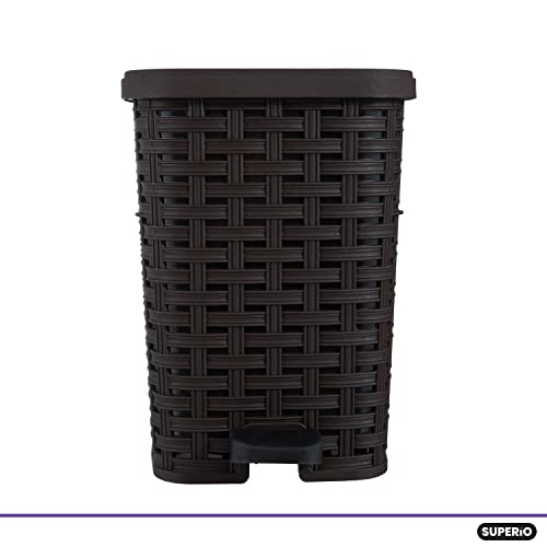 Image of Superio Mini Trash Can with Foot Pedal Small Outdoor Garbage Can with Lid, 1.5 Gallon Plastic Waste Basket for Bathroom, Bedroom, Kitchen, Office, Patio (Wicker Brown 6 QT.), 4 Pack