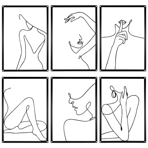 Chostky 6 piezas decoración de pared de metal, dibujo de líneas m...