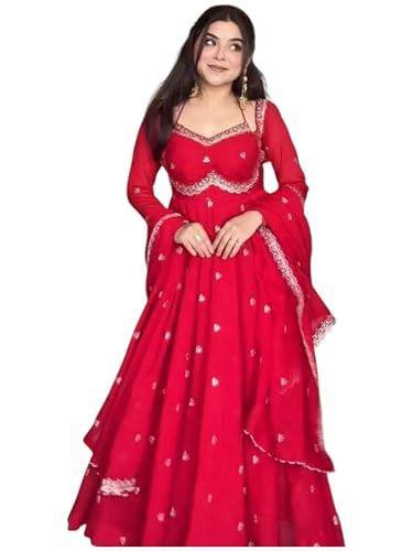 Image of Dresser Women's Georgette Anarkali Flare Kurta Set (DR-DR1001, Red)