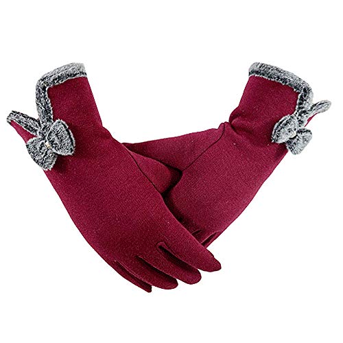 Aisa Womens Winter Gloves Bowknot Touch Screen Gloves Thick Warmer Windproof Mittens Red