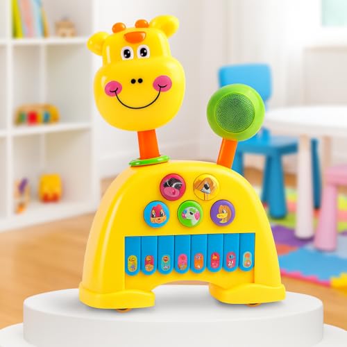 Image of Storio Musical Light & Sound Giraffe Piano with 5 Modes of Animal Sound (Colour May Vary)| Soothing Melodies| Interactive Modes| Spinning Wheel| Ideal Gifting Option