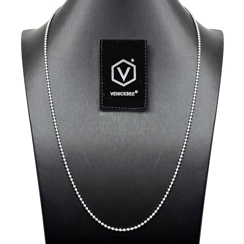 VENICEBEE® Sterling Silver Solid 925 Chain Necklaces Ball Dog-Tag Military Medical ID Necklace Box Chains 24"-28" Length + Velvet Pouch, Polishing Cloth - HYPOALLERGENIC LEAD-FREE NICKEL-FREE METAL3