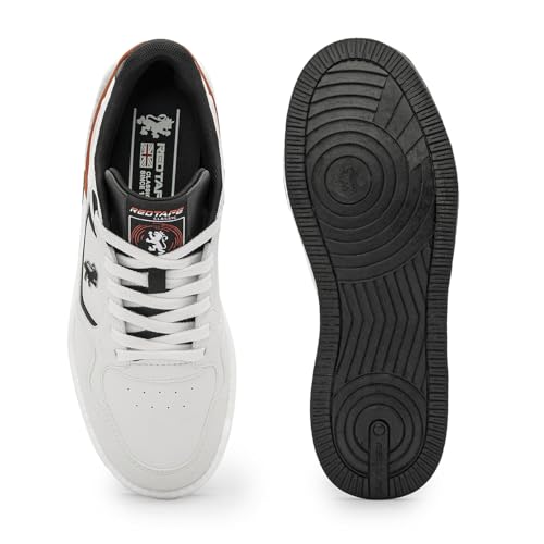 Image of Red Tape Men's Sneakers White Black Pu Mesh Round Toe Lace-Up