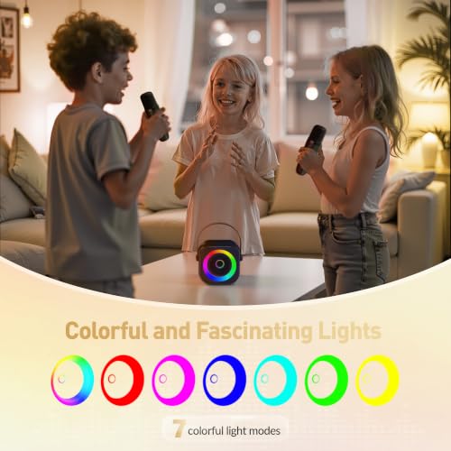 Mini Karaoke Machine,Portable Bluetooth Speaker with 2 Wireless Microphones photo 6