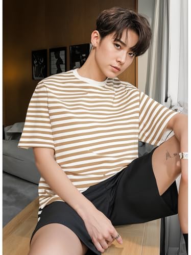 Image of Mack Jonney Oversized | Loose Fit | Half Sleeves 100% Cotton Round Neck Striped T-Shirt for Men-MACK640558