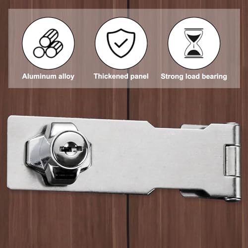 Image of 5 Inch Keyed Hasp Latch Lock, Knob Locking Hasp,Hasp Latches Lock Padlock Latches with Screws Locking Hasp for Cabinet Drawer,2 Pack