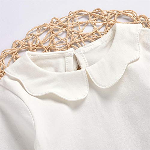MODNTOGA Kids Baby Girl Long Sleeve Collar Shirt Toddler White Blouse Puff Short Sleeve T-Shirt Solid Color Basic Top Bottom4