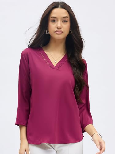 Image of SheWill Printed Top with Contrast Tipping - Stylish Ethnic & Western Tops for Women - Summer Travel Wear, Trendy Tops for Jeans, Lightweight & Comfortable Casual Wear