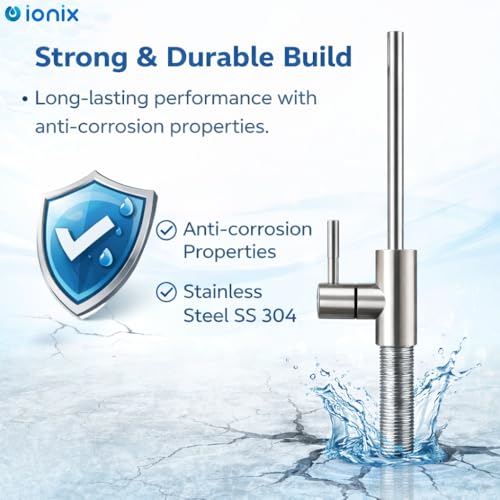Image of IONIX SS 304 Stainless Steel RO Faucet Tap | 1 /2 Inch Thread | Compatible with 1 /4 inch & 3 /8 inch RO Pipes | Rust-Proof Undersink /Cabinet Water Purifier Tap
