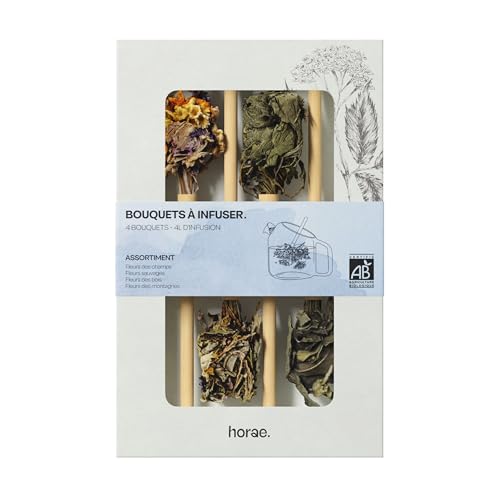 Horae - Coffret cadeau de 4 bouquets de fleurs à infuser - Fleurs séchées à infuser dans l'eau pour créer des infusions bio - Fleurs de thé - Idée cadeau femme