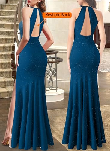 Image of VFSHOW Womens Formal Halter Keyhole Back Prom Gala Maxi Dress Evening Gown | Sexy Illusion Sweetheart Neck, High Slit, Wedding Guest, Applique, Twist Front Mermaid Dresses