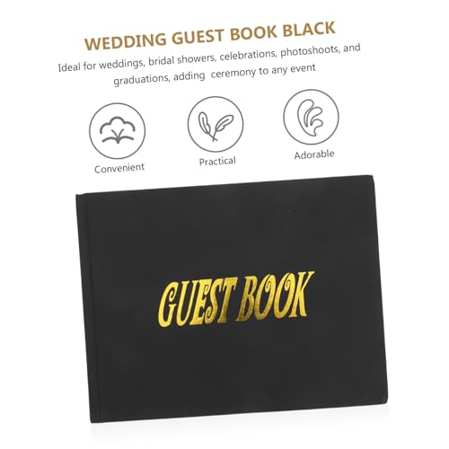 Libro de firmas para bodas que preserva deseos de invitados con hojas negras decorativas 4
