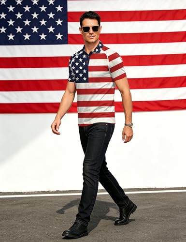 Camiseta polo para hombre con bandera americana, manga corta, estilo patriótico para 4 de julio miniatura 5