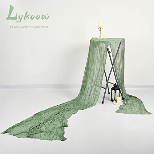 Lykoow 5 Packs Sage Green Cheesecloth Table Runner, 10Ft X 35" Sage Rustic Gauze Boho Wedding Table Runner Decoration, Wedding Table Decor Table Cloth For Wedding Party Bridal Shower Table #TOP5