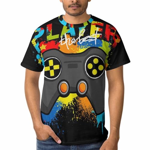 Tee shirt de gamer homme à col rond avec motif gamepad coloré pour cadeau