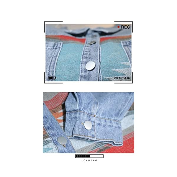 Lumister Women's Aztec Denim Jacket Distressed Lapel Long Sleeve Vintage Button Down Denim Jacket Shacket, Multicolor, Small - Image 6