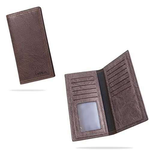 Image of Kraptick Women's Modern Brown Faux Leather Bi-Fold Card Wallet, 2 Compartments, 2 Pockets, Slim and Compact, Magnetic Closure, Unisex Adult
