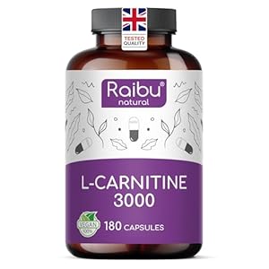 L-Carnitine 3000-180 High-Strength Capsules – L-Carnitine Tartrate 3000mg per Daily Dose – Energy & Metabolism Support – Vegan, Natural & Laboratory Tested – Raibu