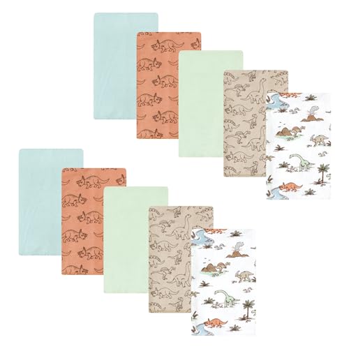 Image of Hudson Baby Unisex Baby Cotton Poly Flannel Burp Cloths, Dinosaur Adventures 10-Pack, One Size