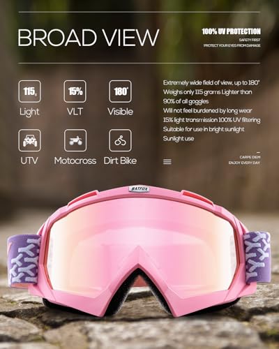 Image of BATFOX Motorcycle Glasses Goggles Dirt Bike Motocross Safety ATV Tactical Riding (Pink-Pure Pink)
