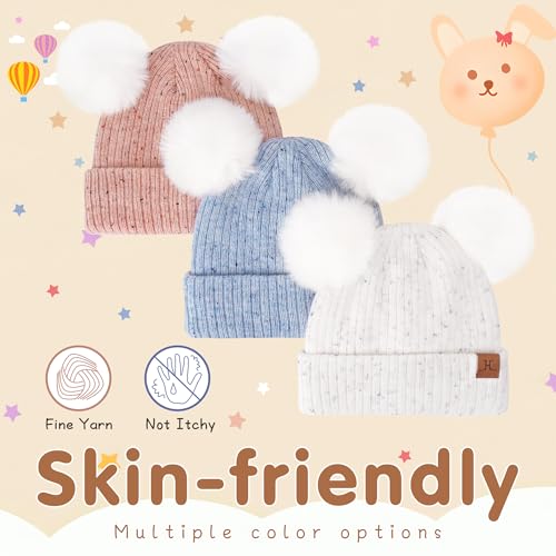 FZ FANTASTIC ZONE Toddler Kids Winter Hat Beanie Pompom Warm Fleece Baby Hats 0-6 12 Months 1 2 3 4 Year Old Girls Boys Gifts3