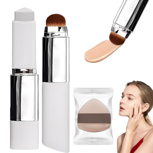 VRYNDH Base Maquillaje Barra Chartming Con Brocha,Crema Blanca Cambia De Color,Corrector Alta Cobertura,Resistente Agua Y Al Sudor,Base coreana,Cobertura Profesional,(Color natural l)